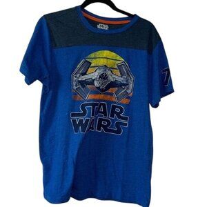 Star Wars Tie Fighter Graphic Blue T-Shirt Mens L 60% Cotton 40% Polyester By Fi